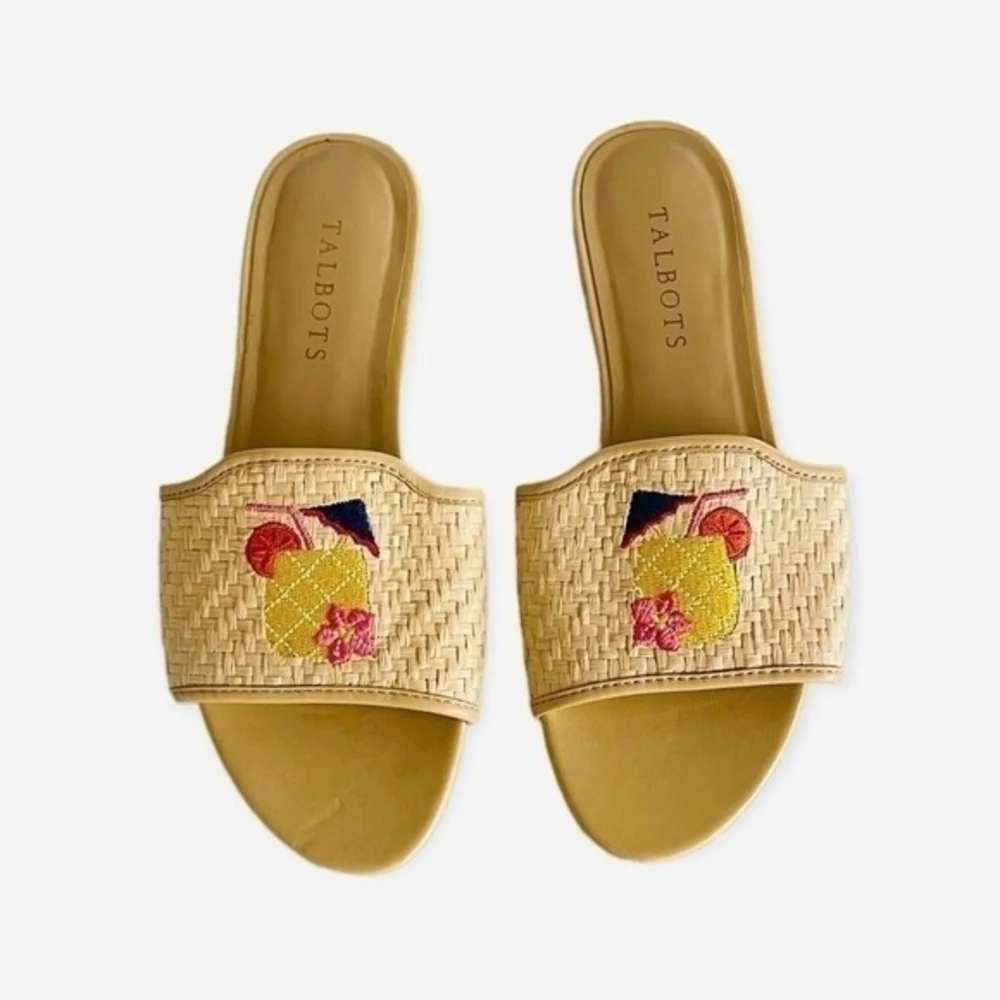 TALBOTS Keri Mai Natural Pineapple Straw Slip-On Mules Women’s Size 5.5
